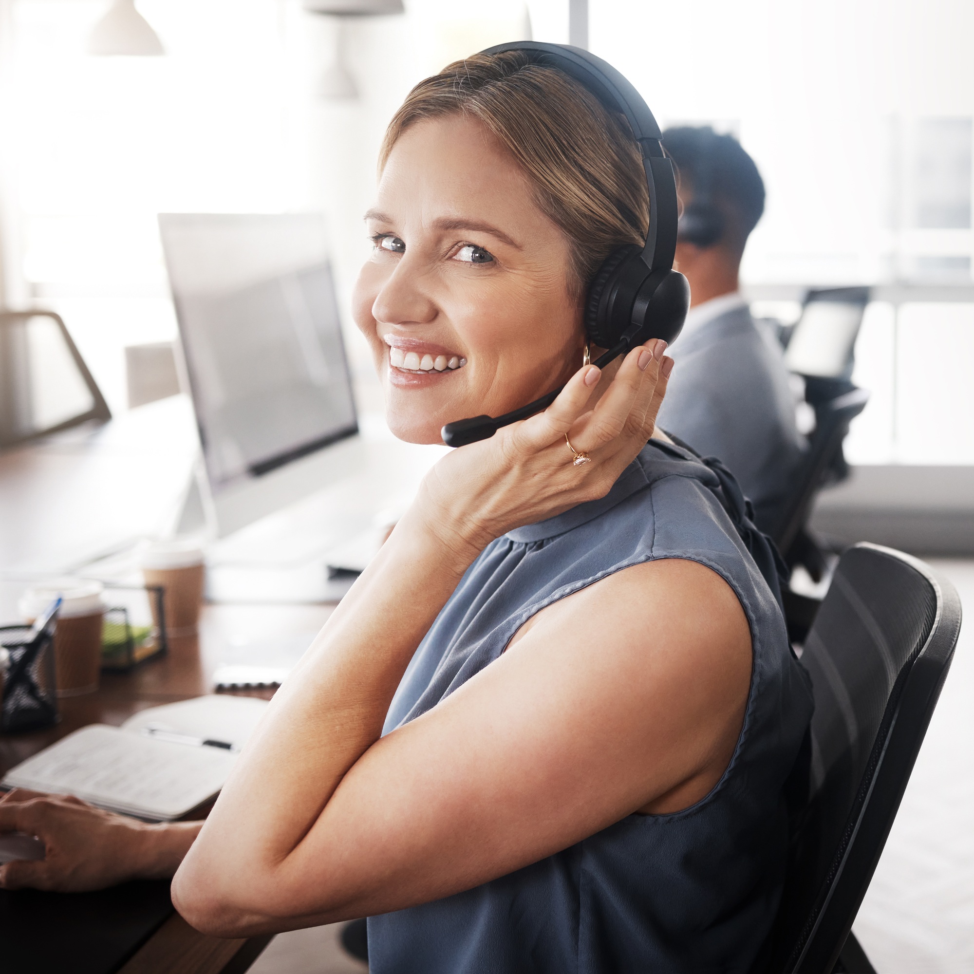 Customer service portrait, consultant or woman telemarketing sales on contact us CRM or telecom mic Contact Us customer service portrait consultant or woman telemarketing sales on contact us crm or telecom mic